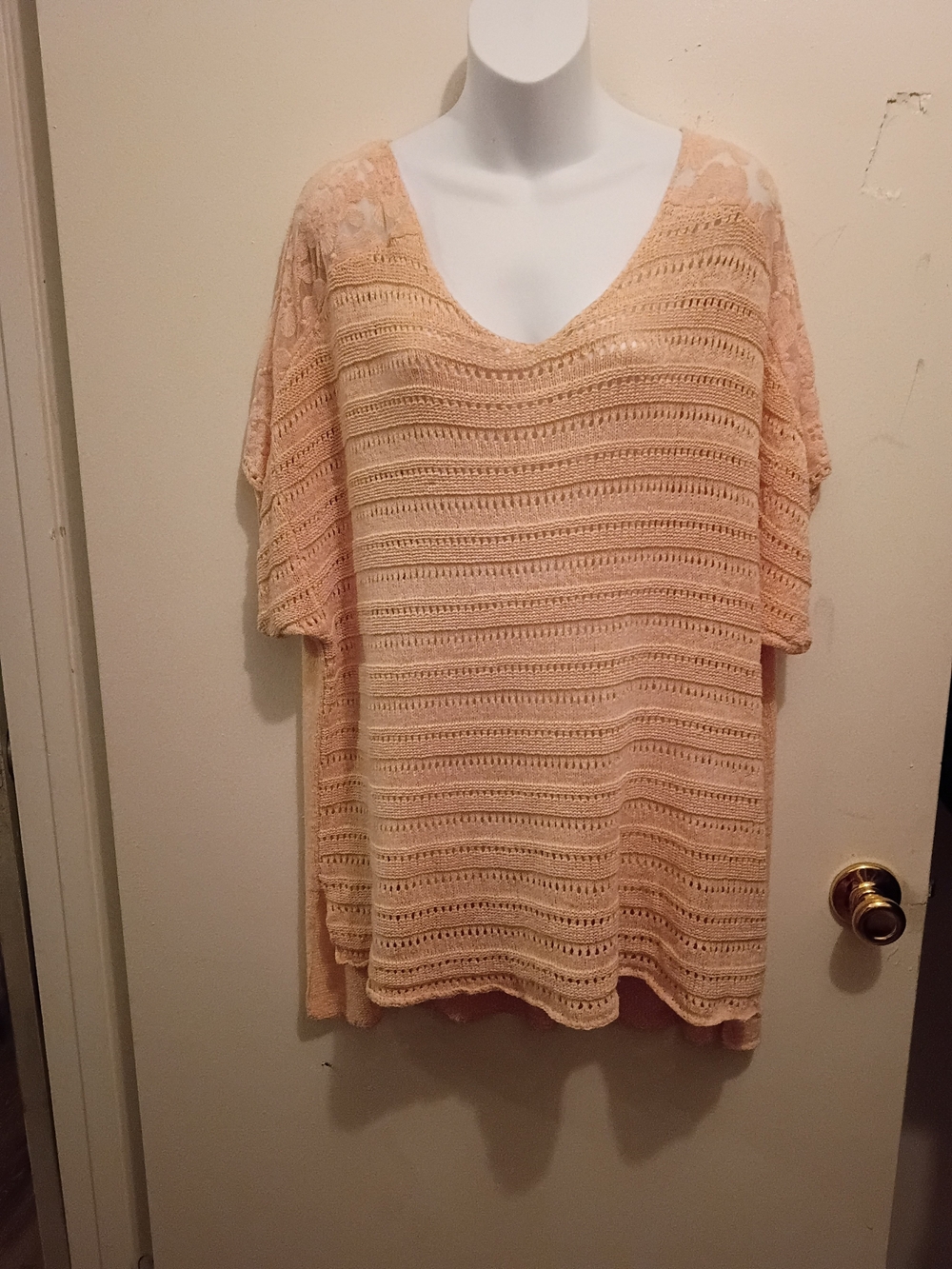 Westport Peach Crochet V-Neck Tunic